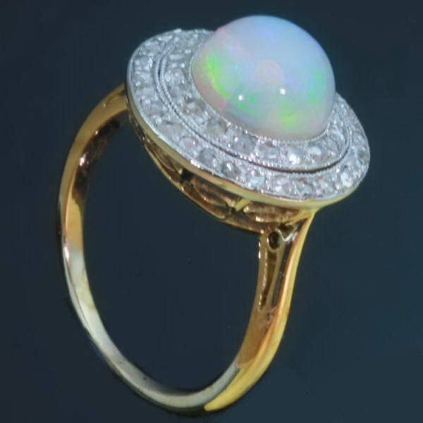 Late Victorian engagement ring with rose cut diamonds and button polished opal (image 3 of 10)